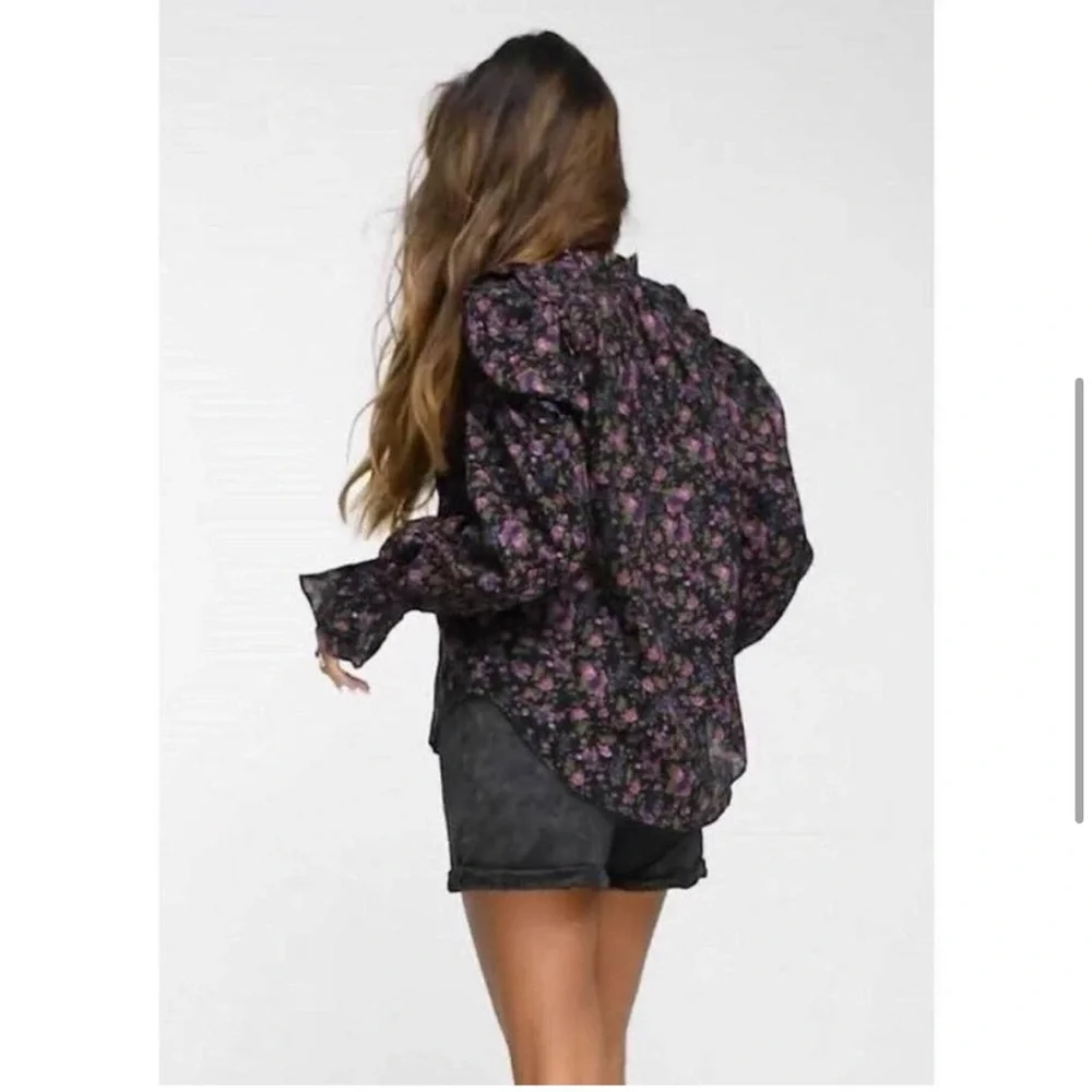 NEW! Free People Meant To Be Blouse Revolve Size Large Black Purple Floral boho - Picture 2 of 11